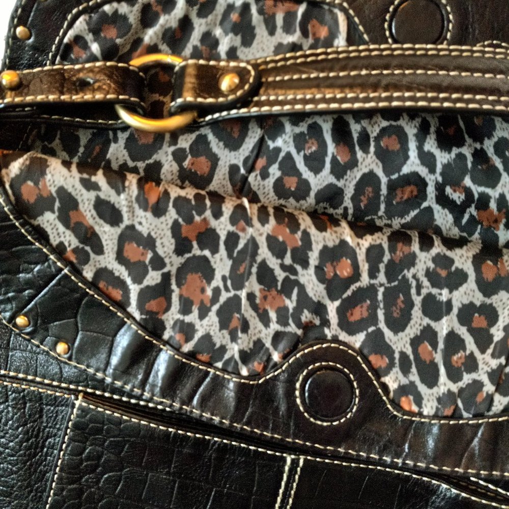 SOLD. MAXX NEW YORK Black Faux Leather Croc Studded Shoulder Bag GUC - Picture 3 of 8